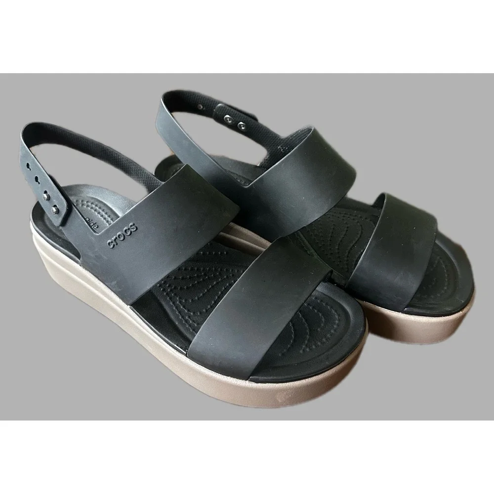 Crocs Brooklyn Low Wedge Black Mushroom Platform Sandals Womens 8 LiteRide Foam - Picture 2 of 6